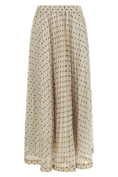 long pallina skirt in polka dot pleated soleil fabric