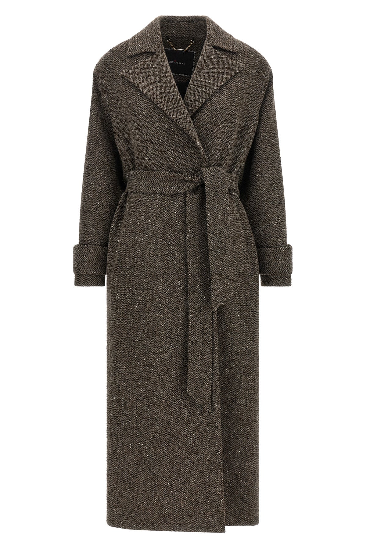 the kiton coat redefines the codes of outerwear through a deconstructed robe sil
