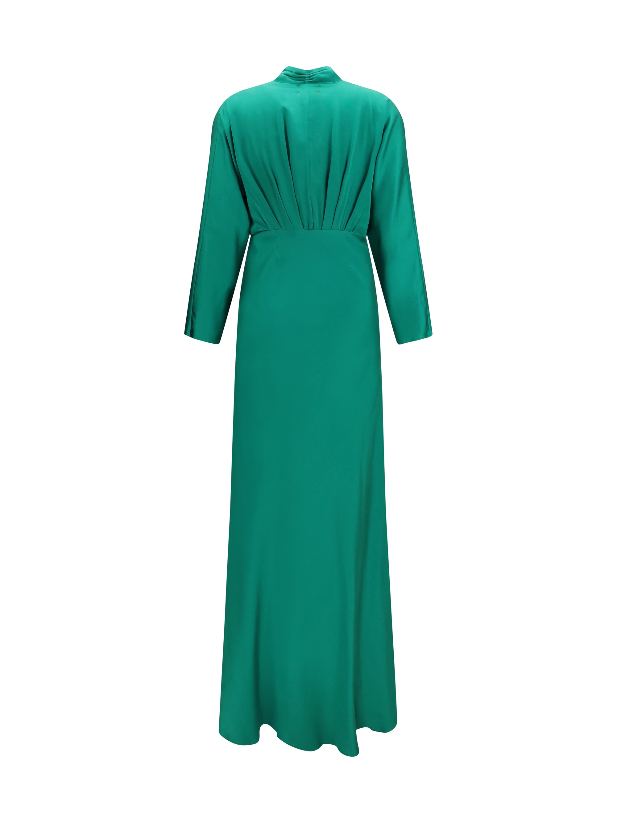 silk satin long dress with royal v-neck