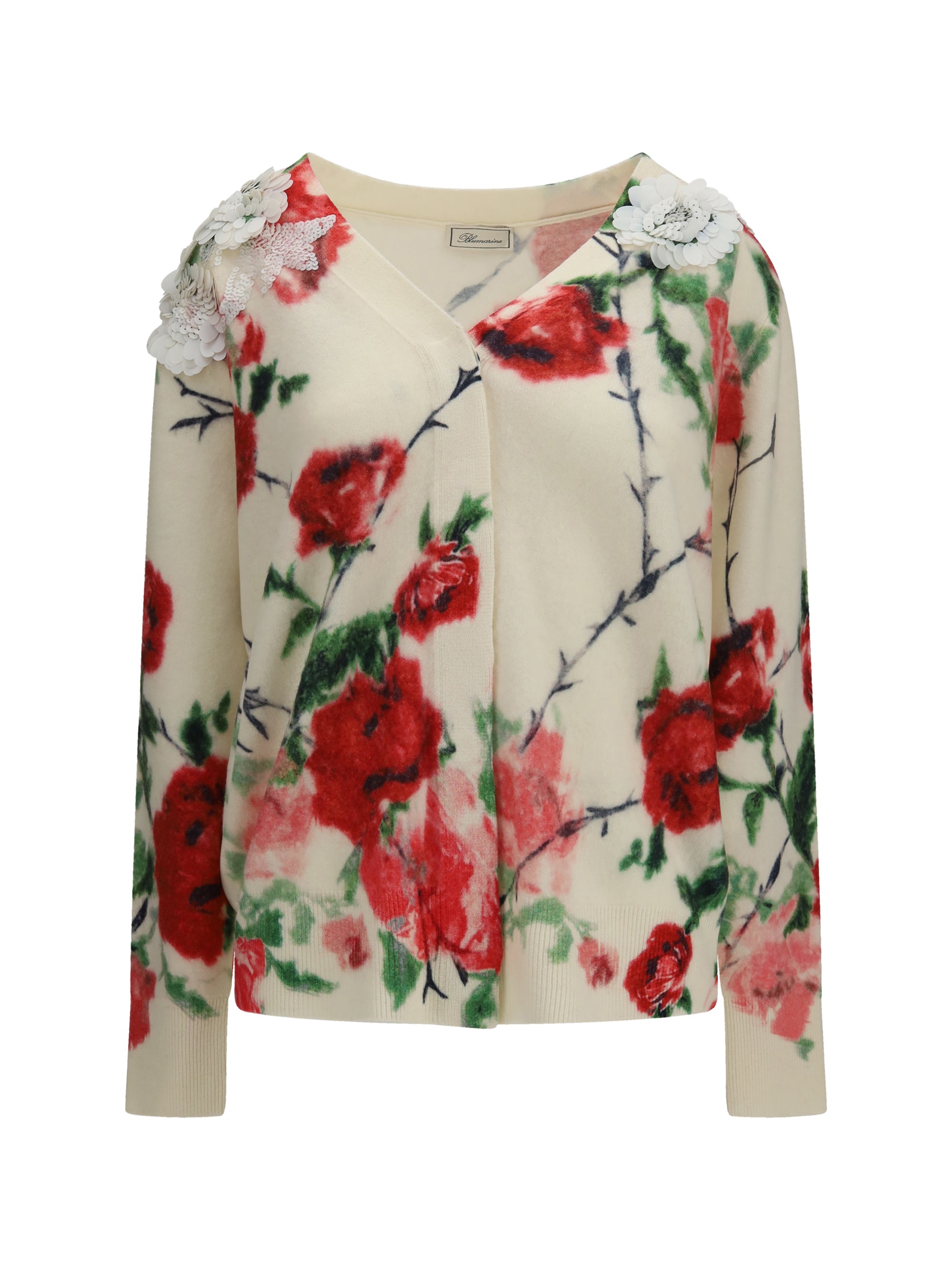 wool and cashmere sweater with applied roses