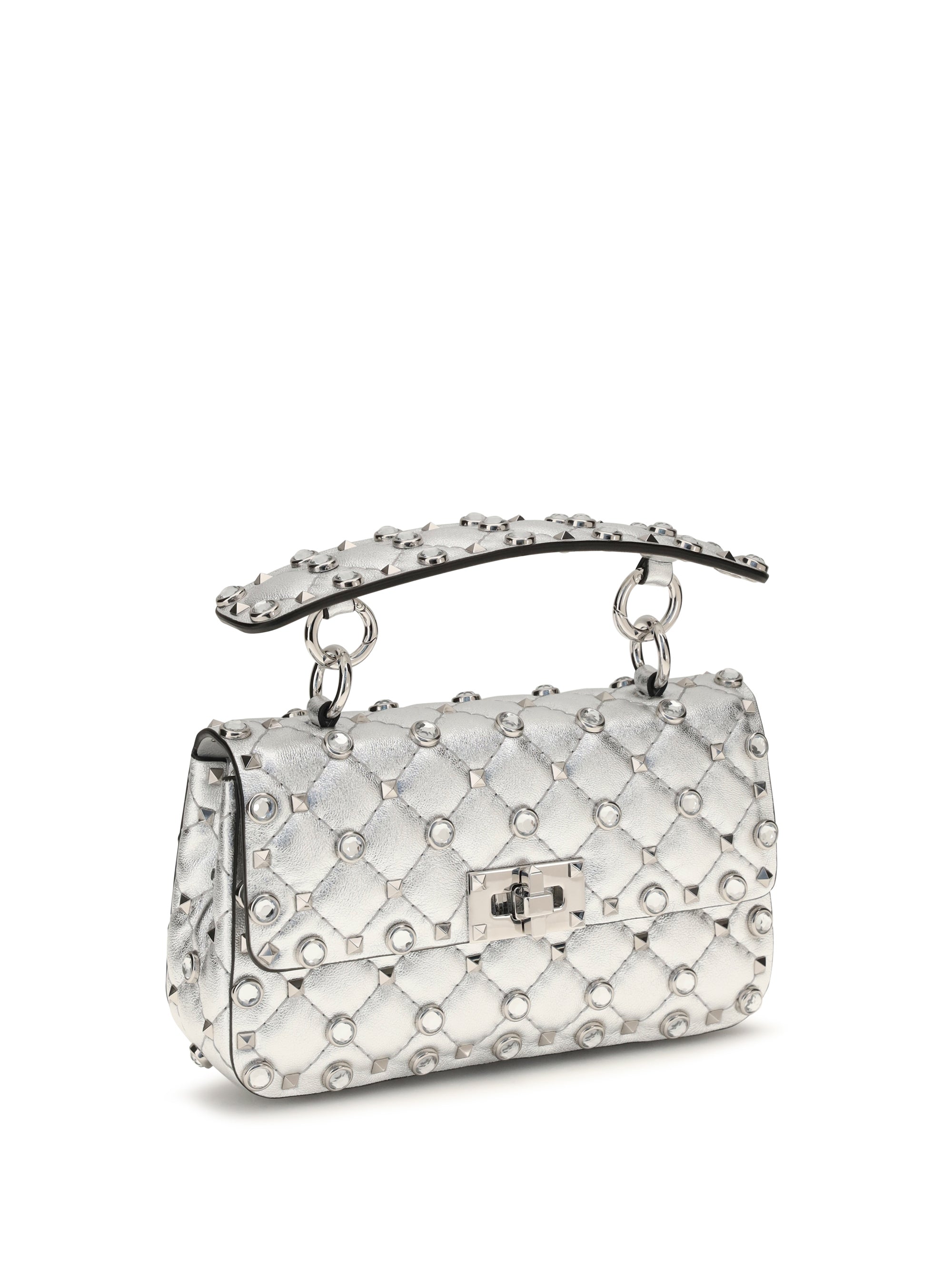 rockstud handbag in laminated leather