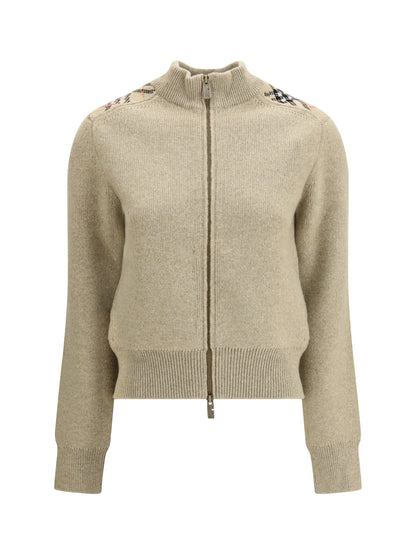 BURBERRY L cashmere and wool cardigan with check applications 