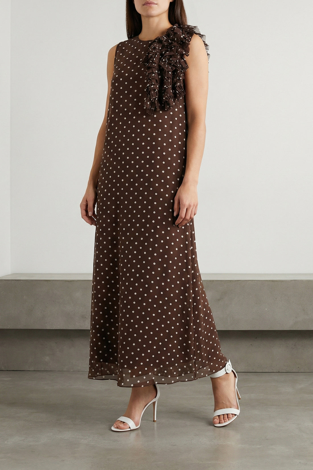 P.A.R.O.S.H. L long pallina dress in semi-transparent pleated soleil fabric