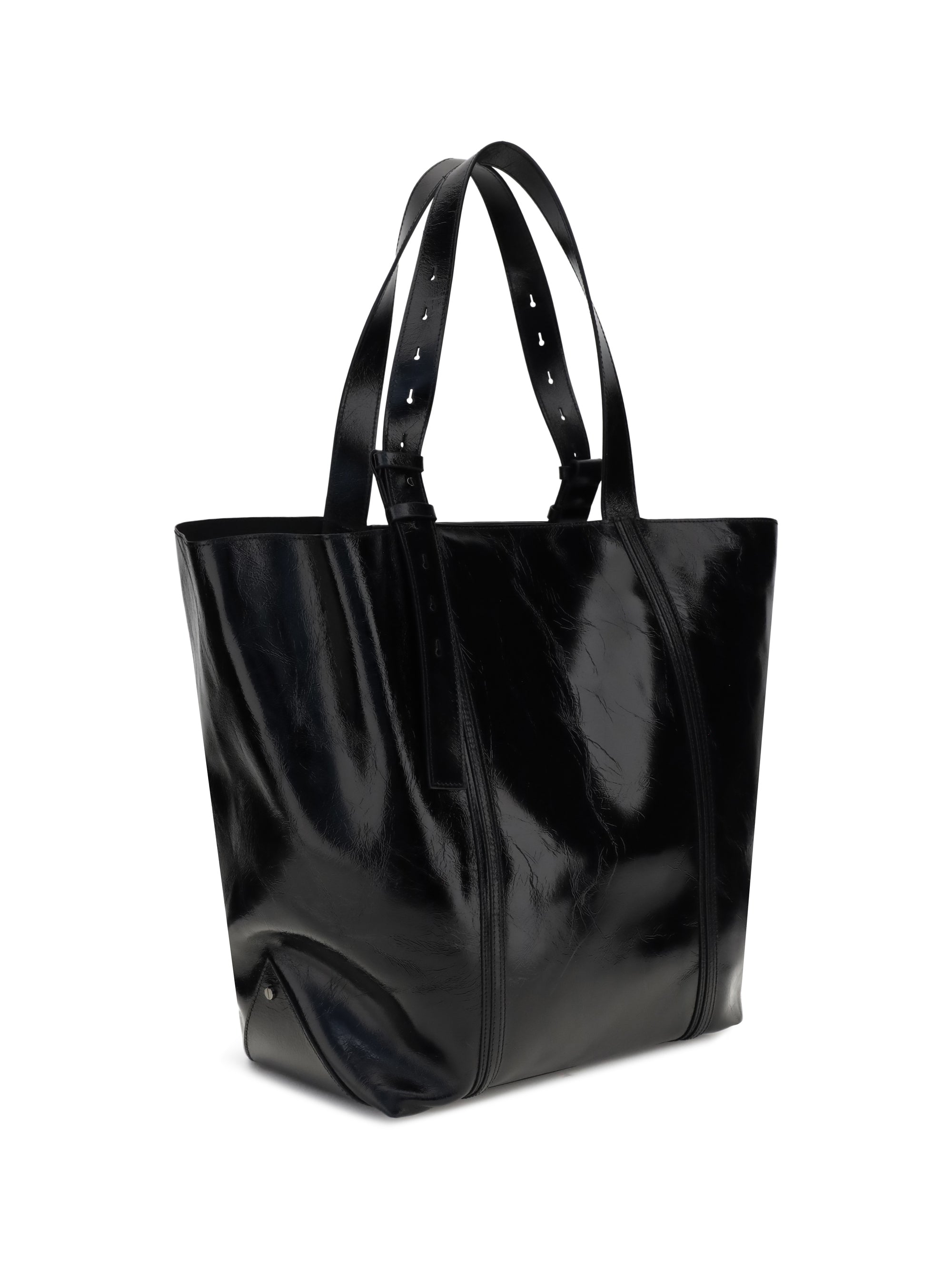 glossy leather tote bag