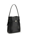 belted leather bucket bag