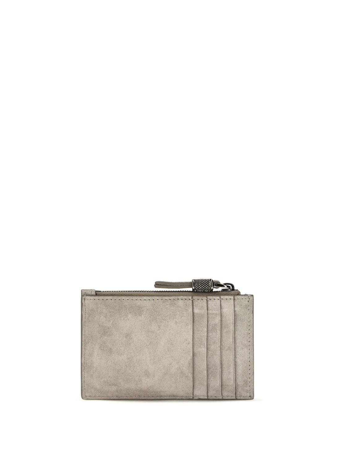 BRUNELLO CUCINELLI OS suede card holder with shiny zipper pull
