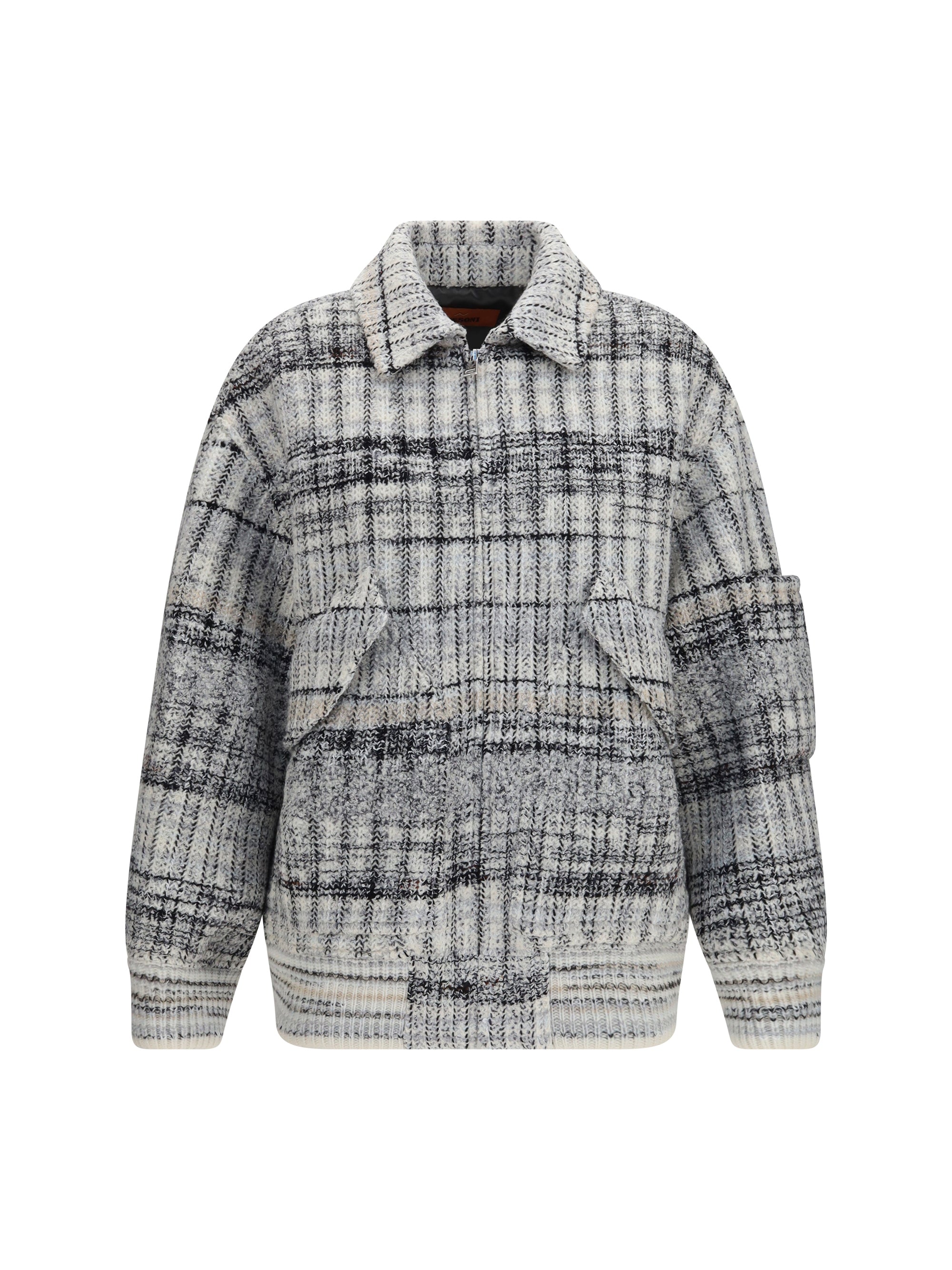 oversized check wool-blend bomber jacket