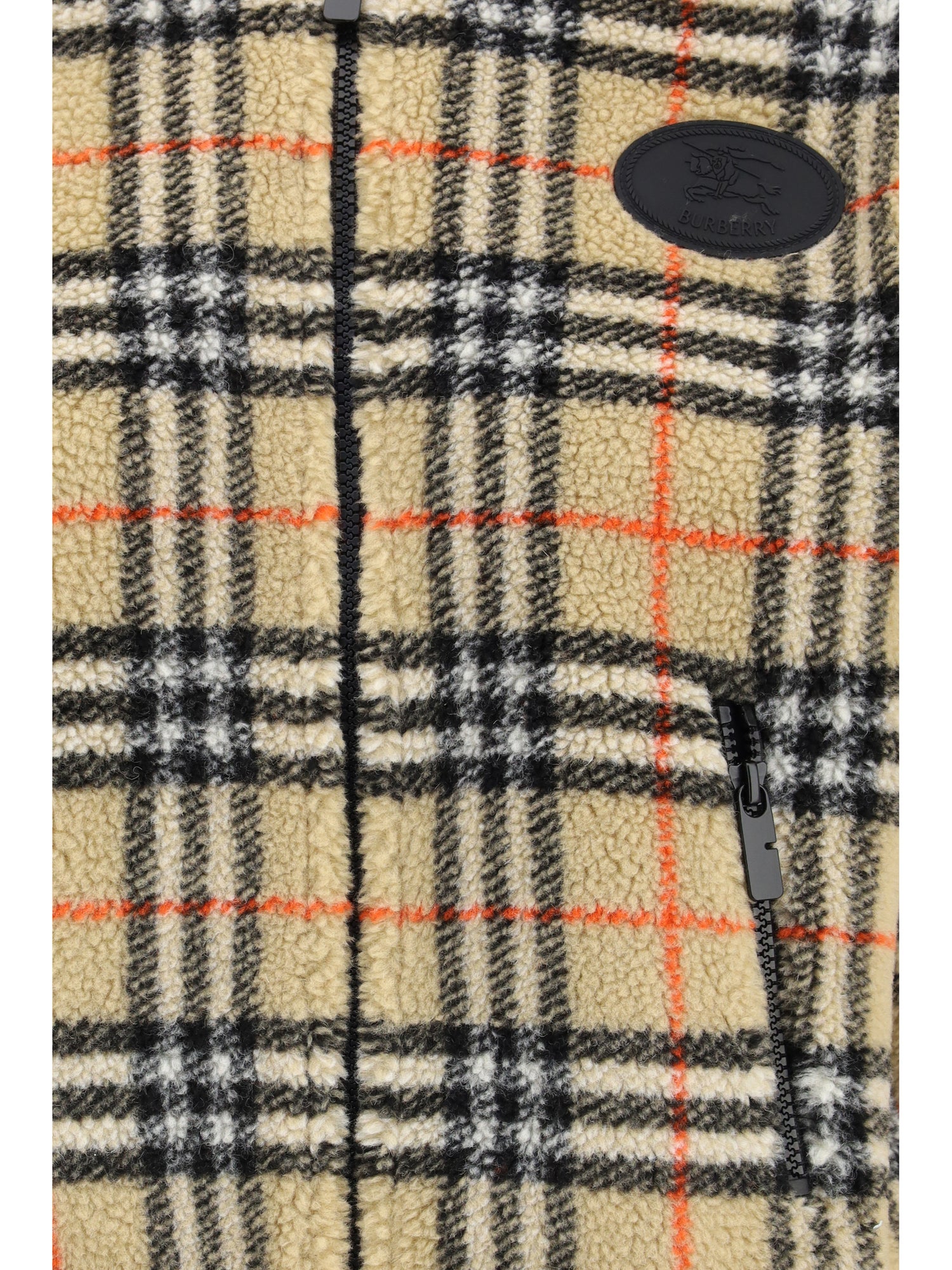 BURBERRY L cropped hooded check fleece jacket