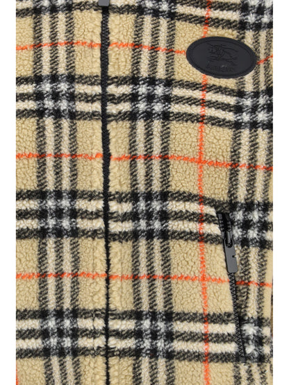 BURBERRY L cropped hooded check fleece jacket