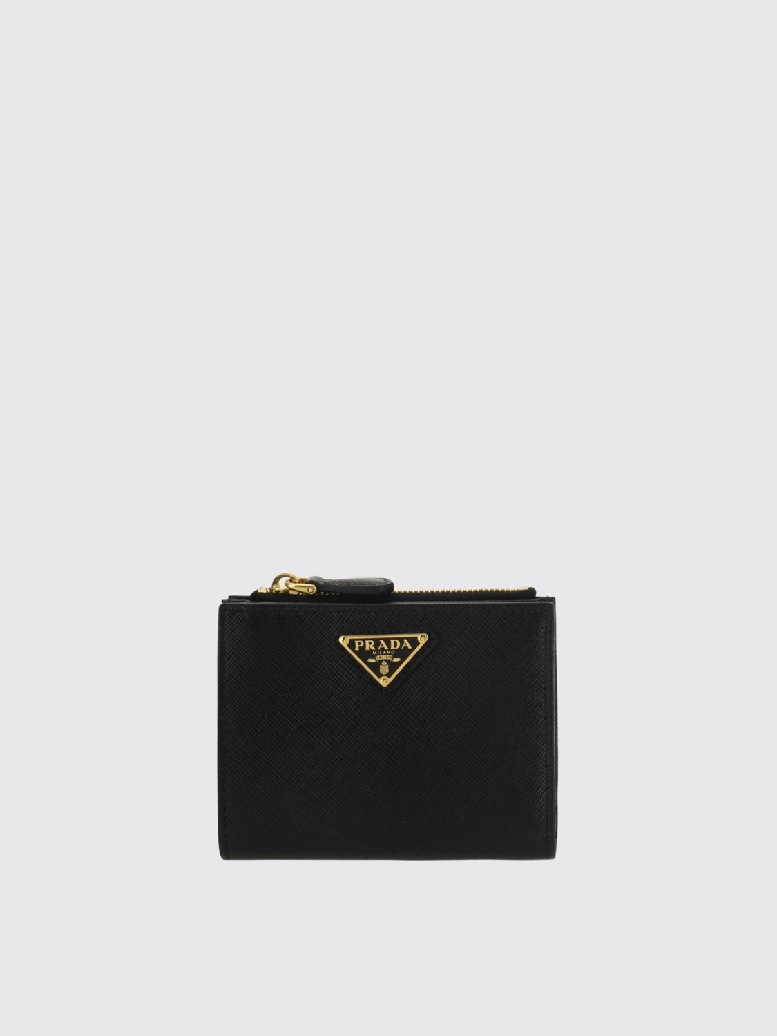 saffiano leather coin purse with metal triangle logo
