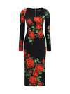 rose-print charmeuse midi dress
