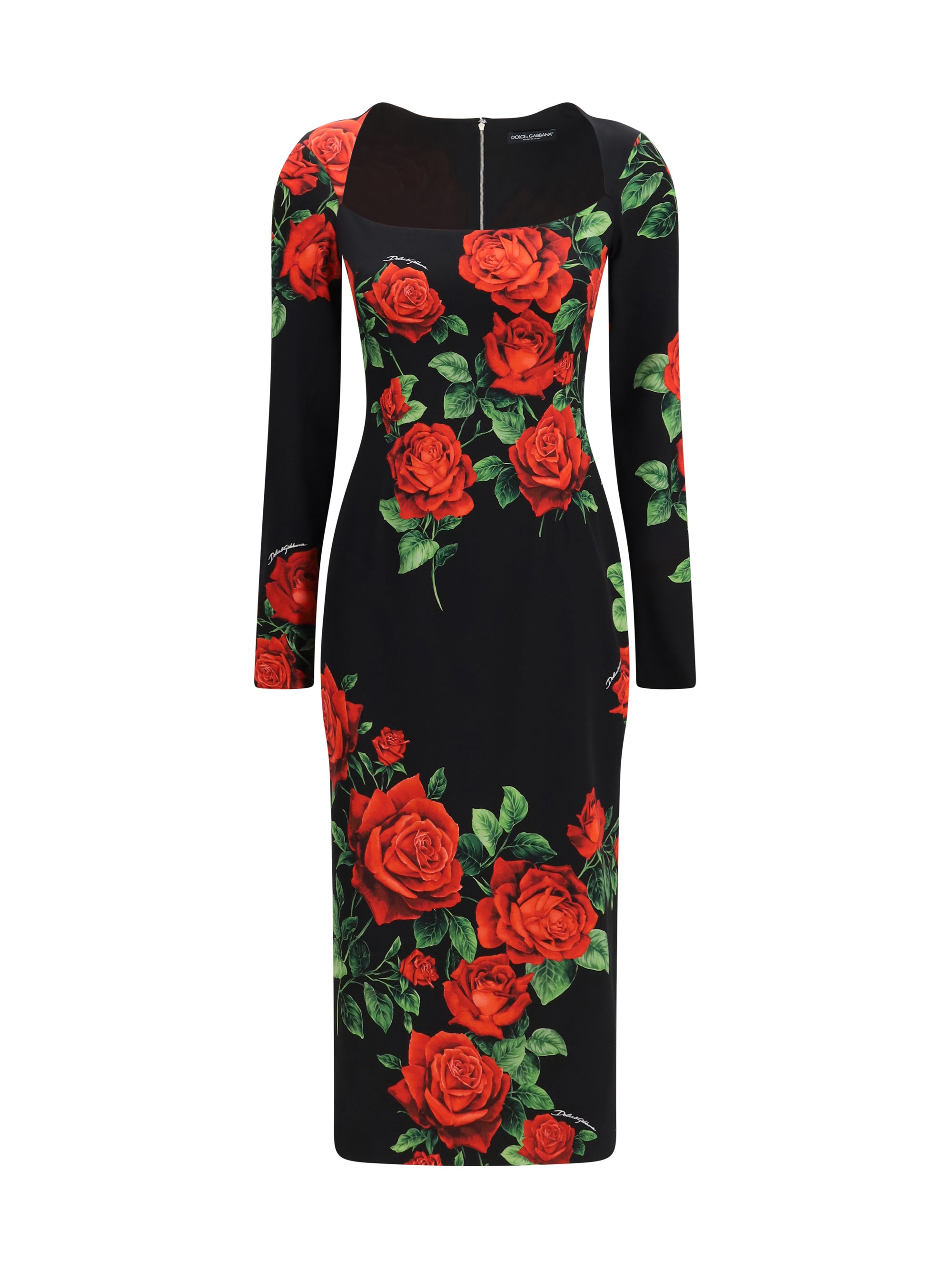 rose-print charmeuse midi dress