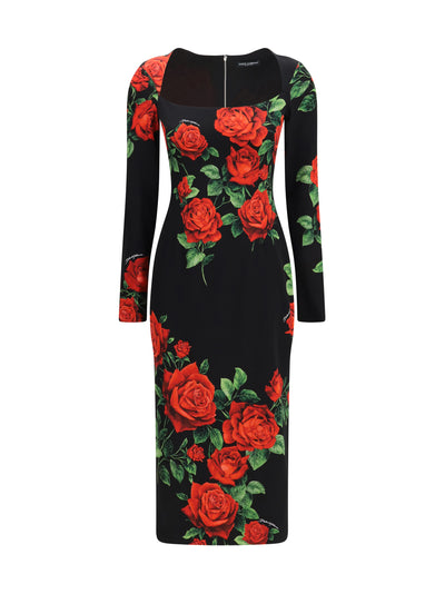 rose-print charmeuse midi dress