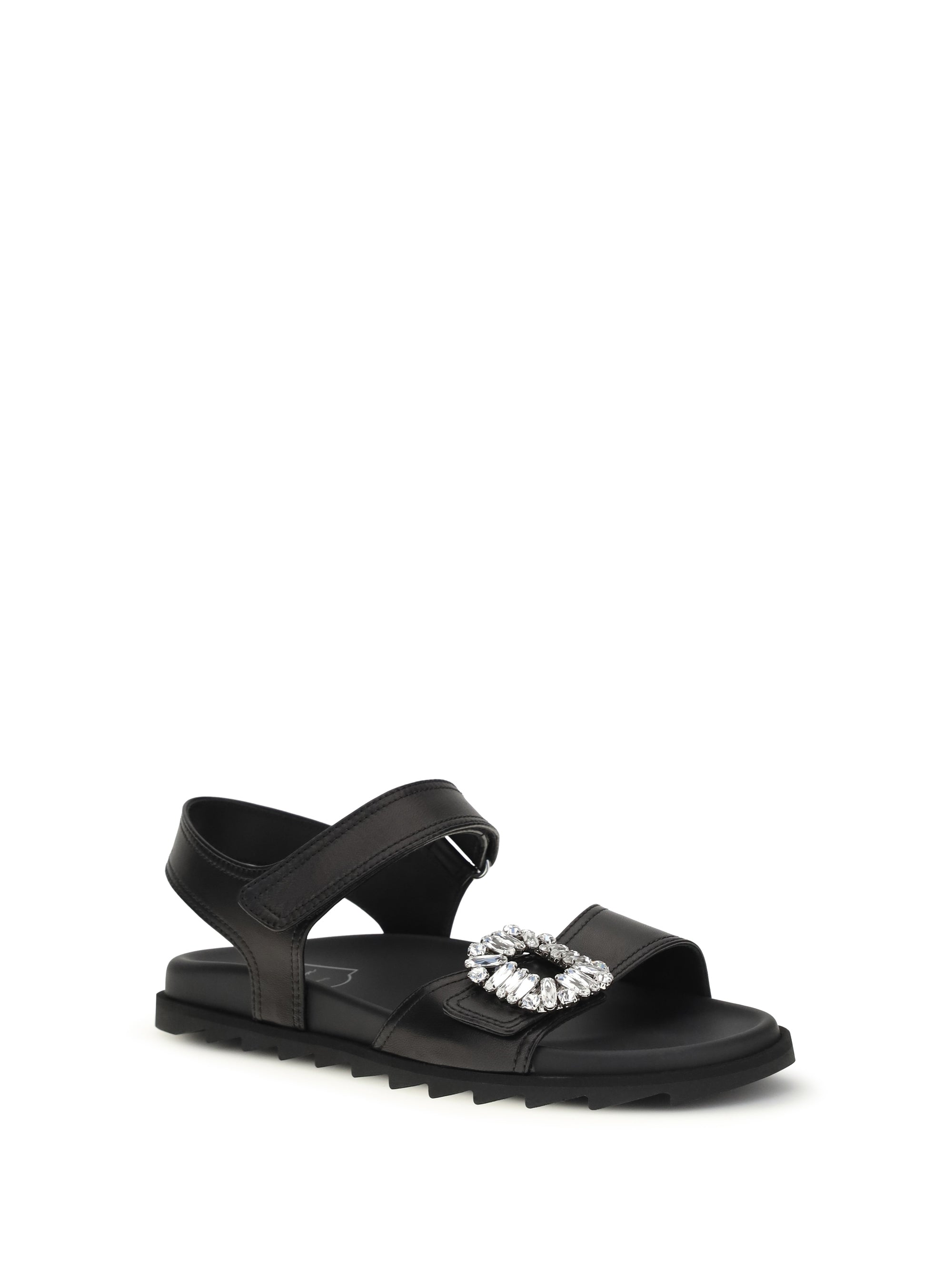 leather sandals with crystal buckle