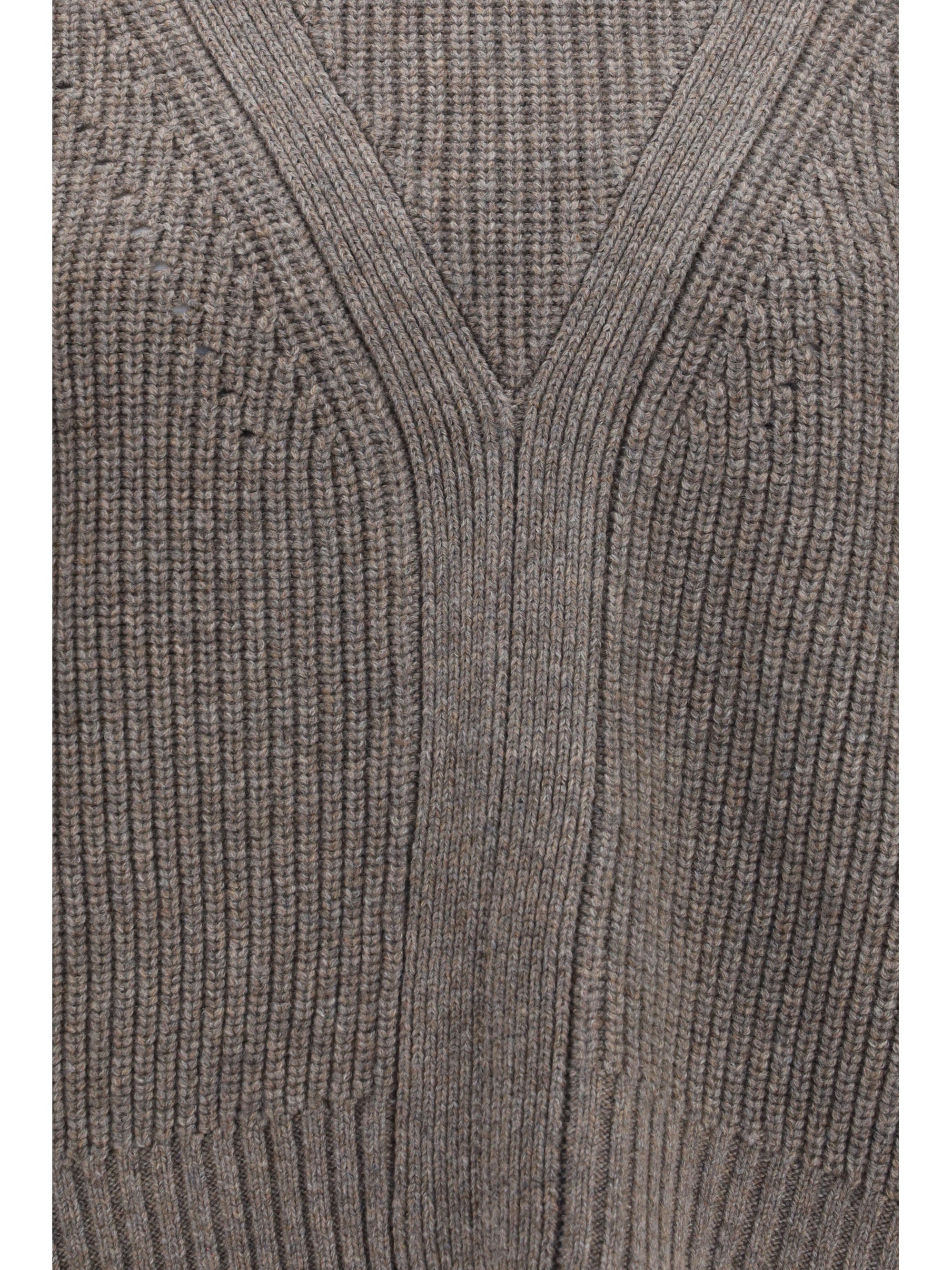high-neck sweater with perforated shoulders
