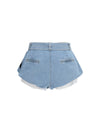flared denim shorts with undershorts