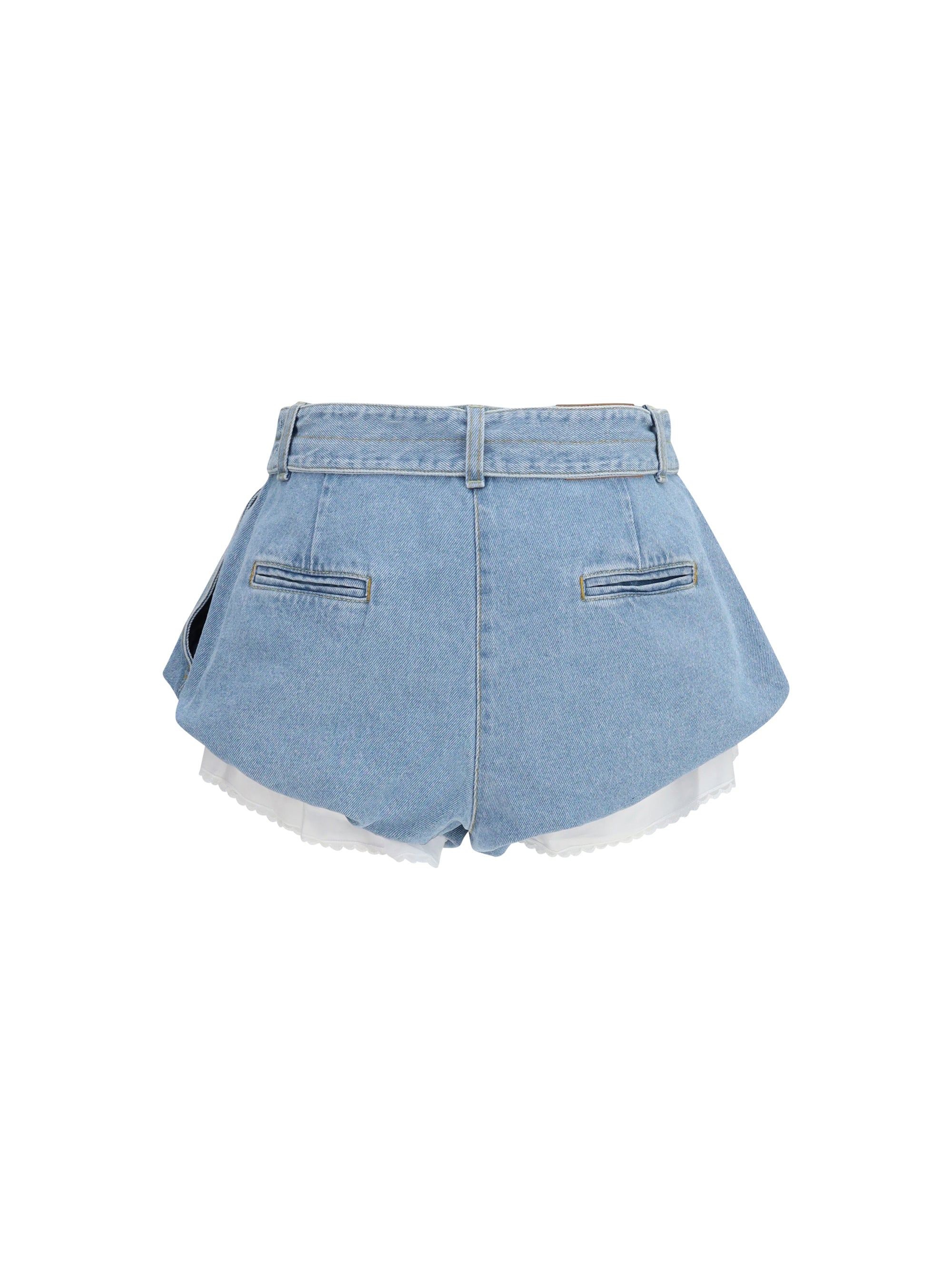 flared denim shorts with undershorts