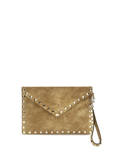 medium rockstud clutch in suede