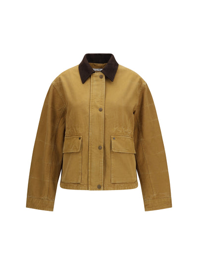 canvas jacket with leather collar