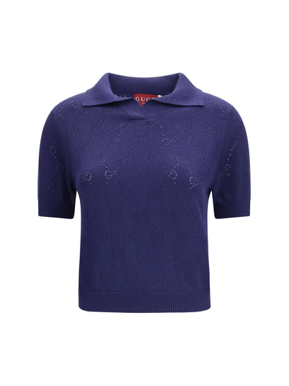 GUCCI M gg pointelle cotton silk polo shirt