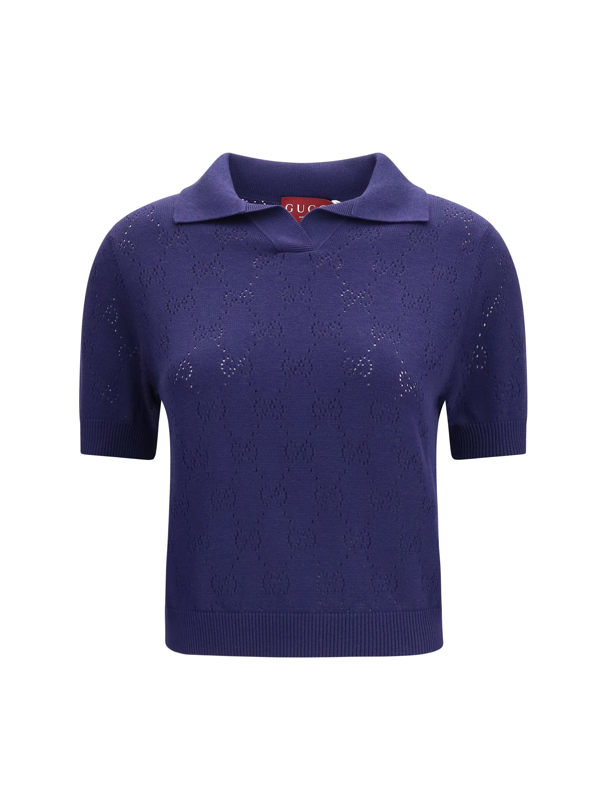 gg pointelle cotton silk polo shirt