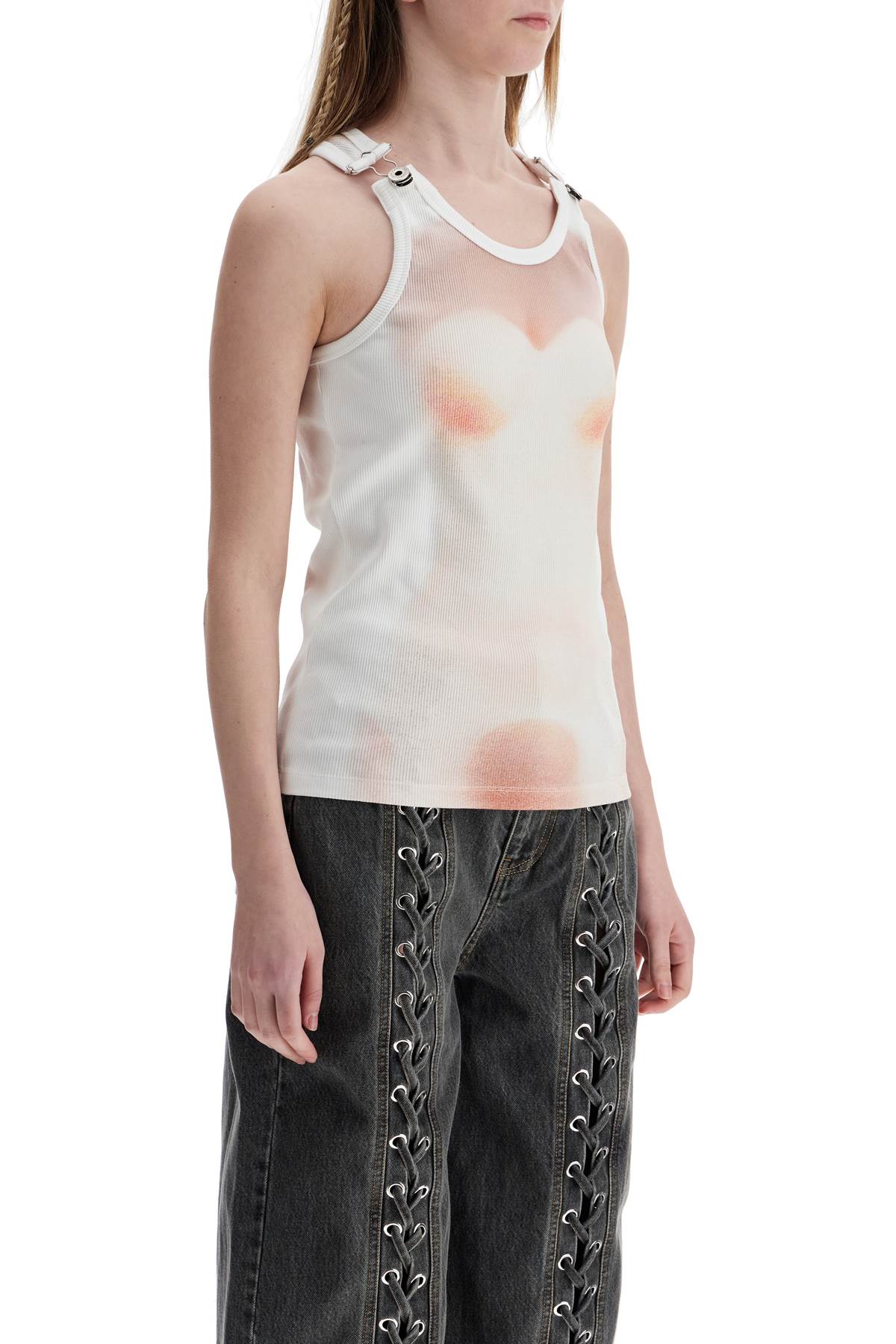 white cotton top with leather print le classique