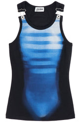 sleeveless blue cotton striped top le male with wide neckline