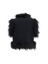 virgin wool vest with fur collar and floral embroidery