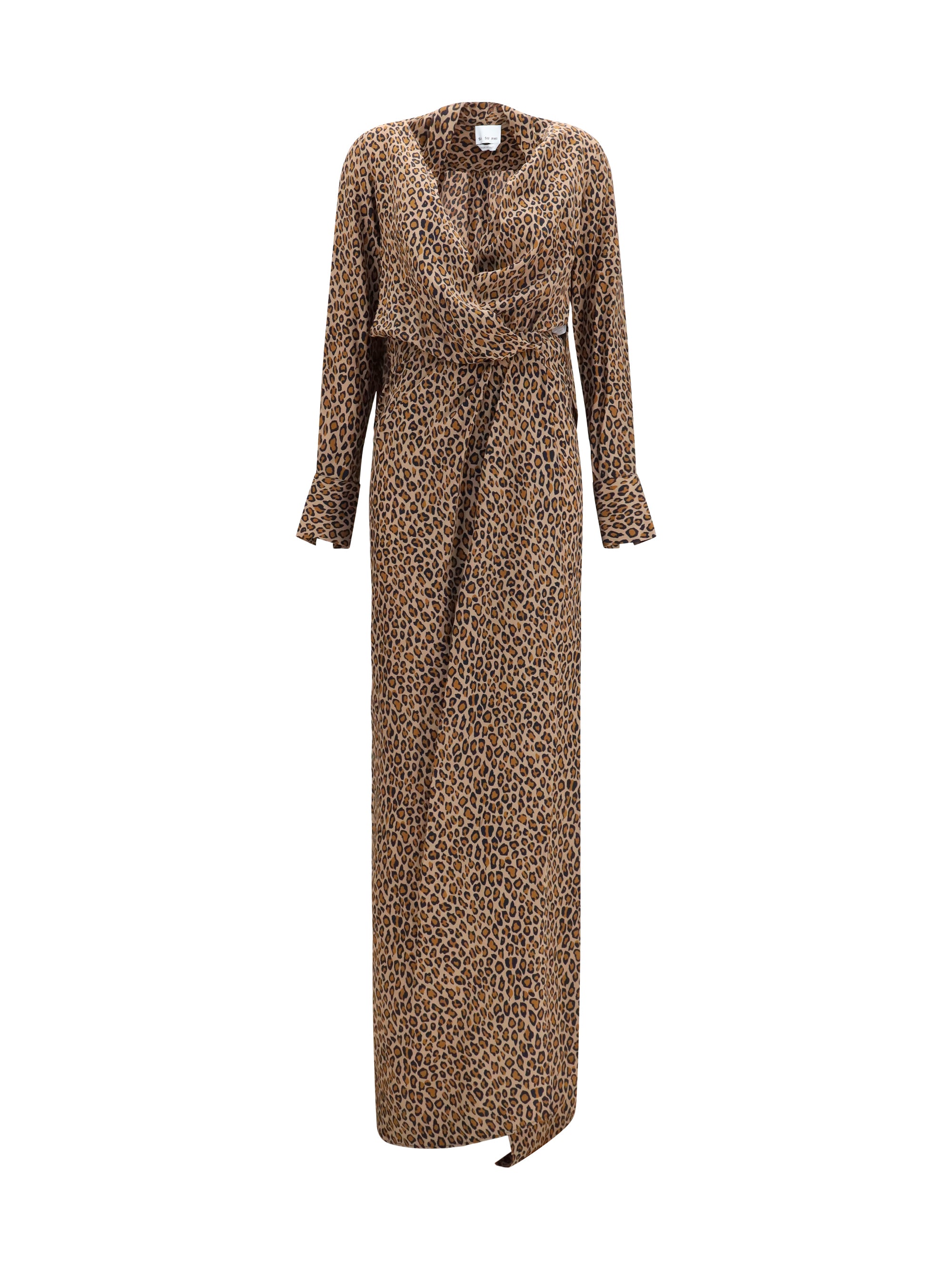 leopard-print cross-over crêpe de chine maxi dress