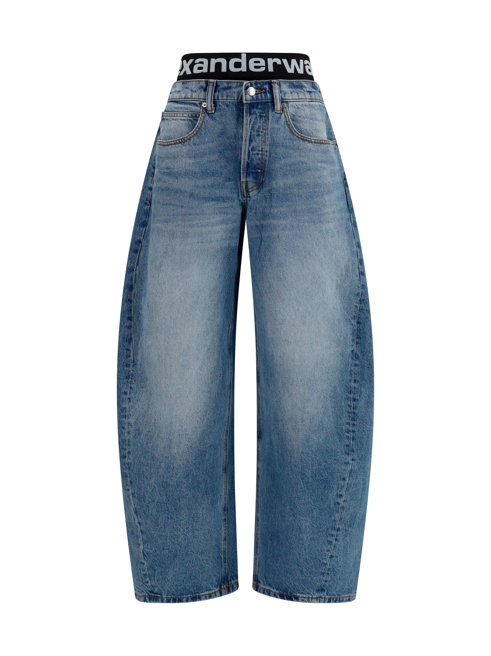 layered belt logo-waist jeans