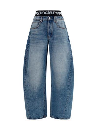 layered belt logo-waist jeans