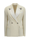 stretch wool blazer with embroidered lapels