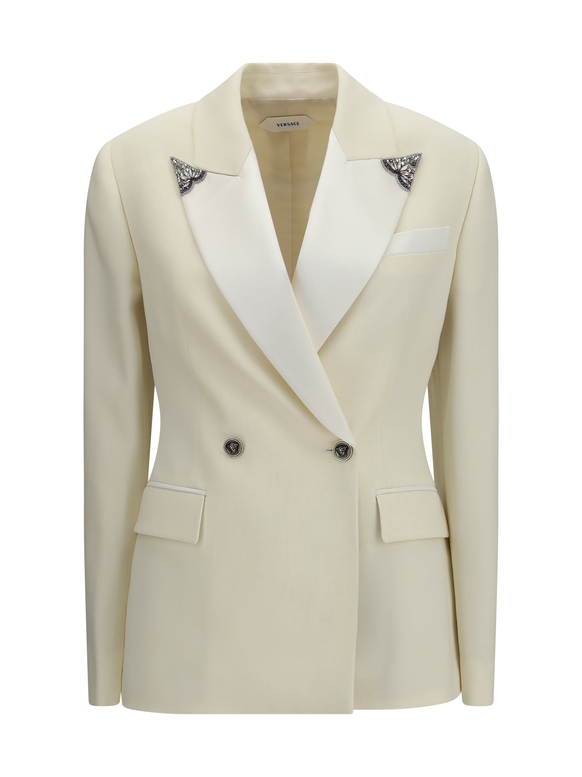 stretch wool blazer with embroidered lapels