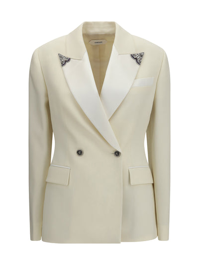 stretch wool blazer with embroidered lapels