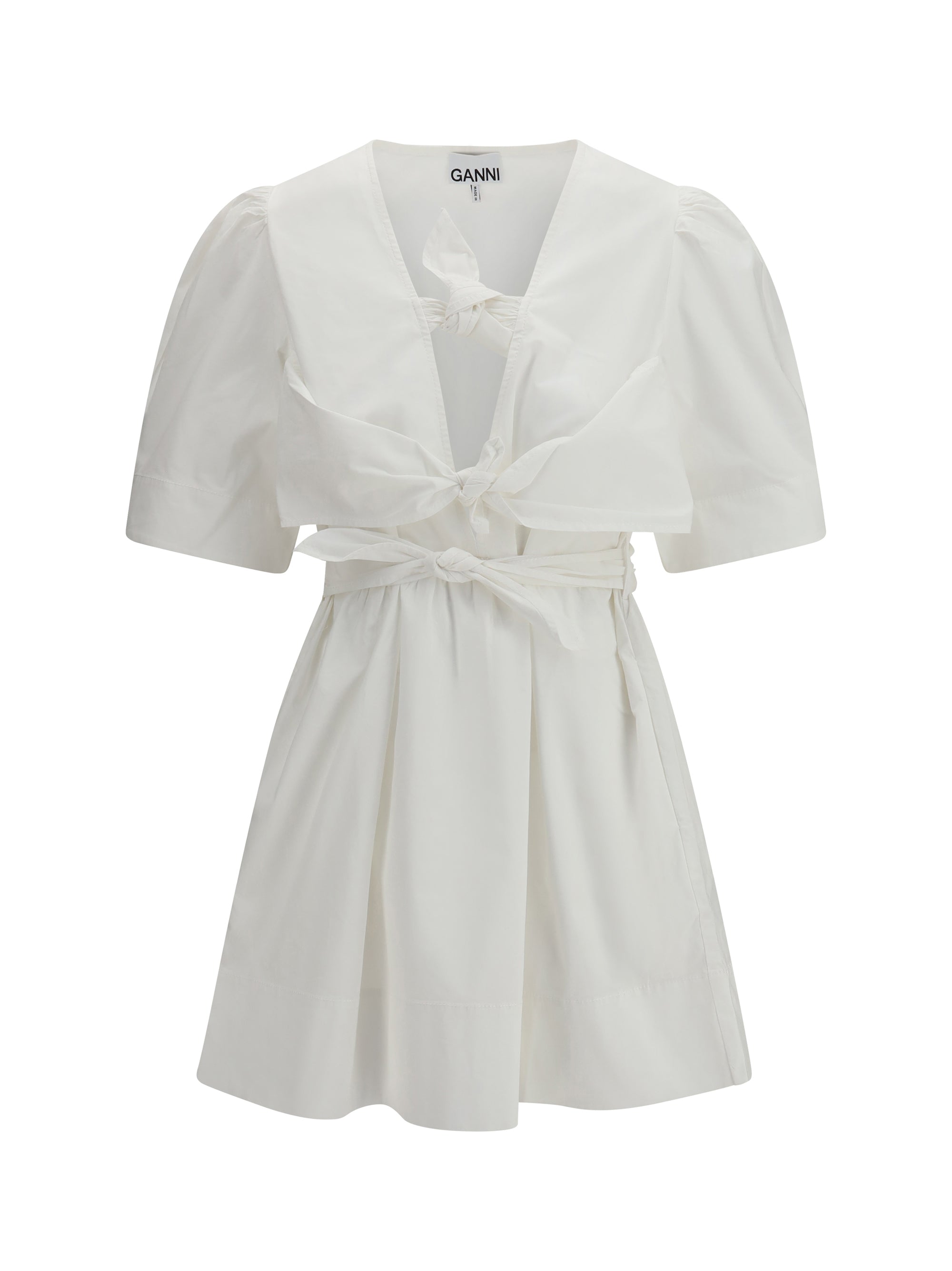 mini dress with a deep v-neckline and front tie bands
