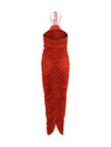 halterneck dress with floral ruching