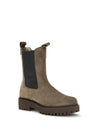 suede ankle boots with knit insert and precious loop detail