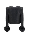 metallic bouclé jacket with faux fur cuffs