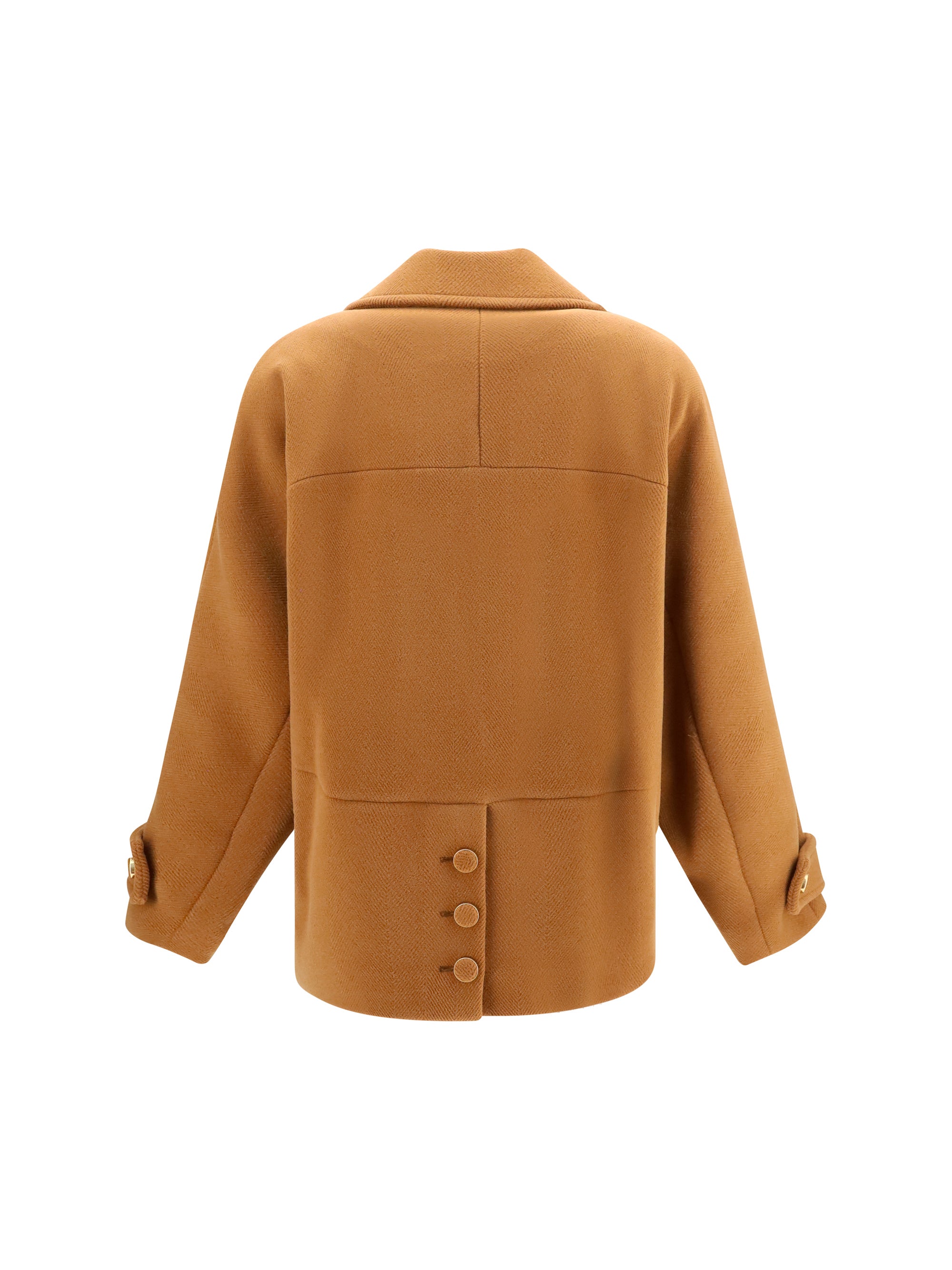 double-breasted herringbone wool short coat