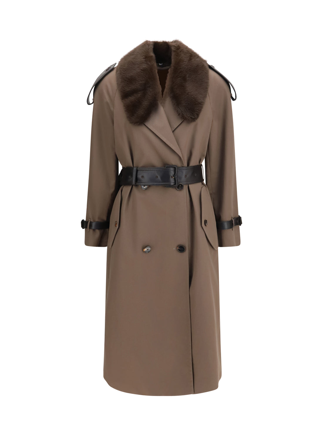 BURBERRY 6 long cotton trench coat with buffalo leather collar
