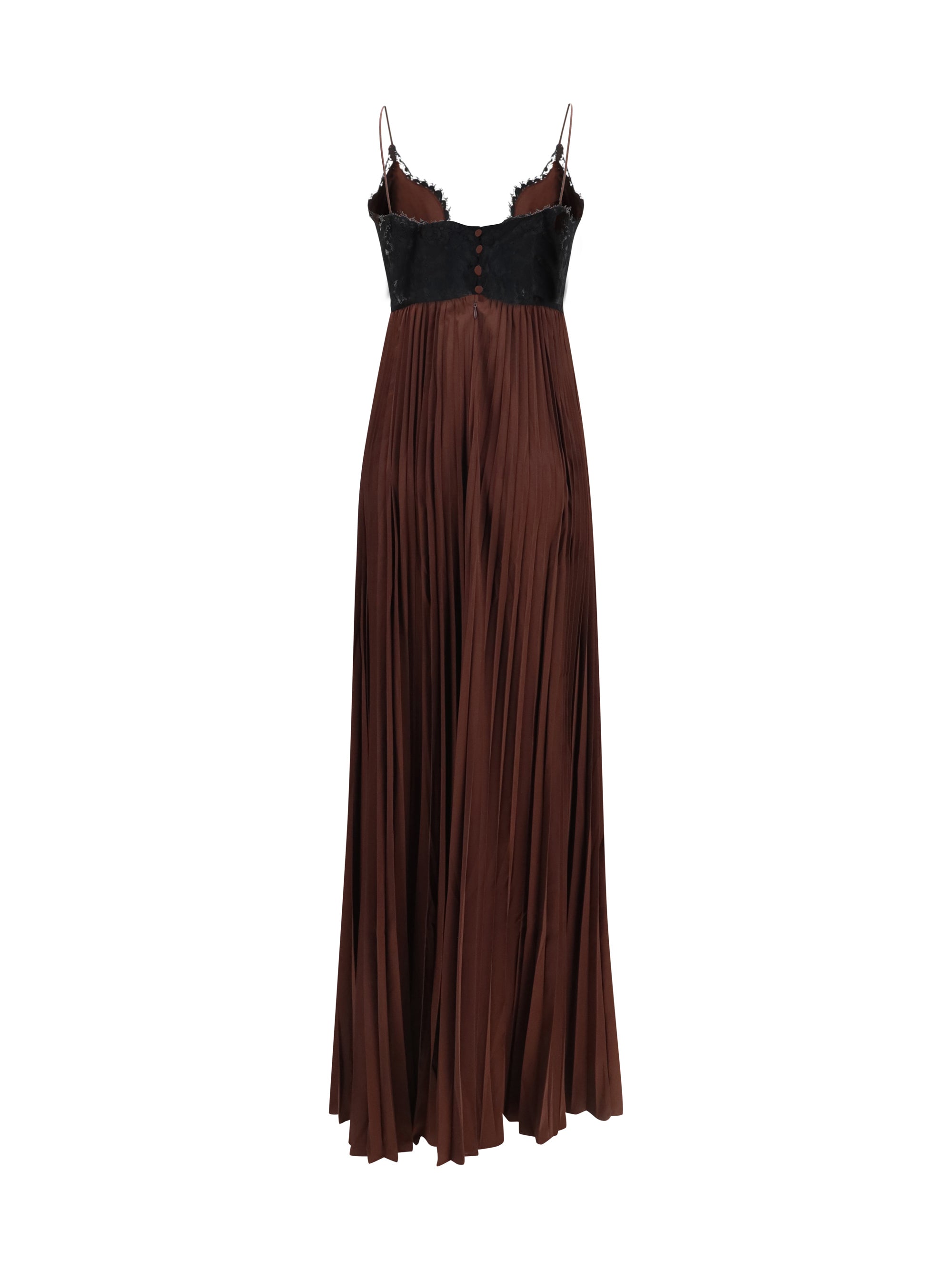 satin long dress with lace inserts