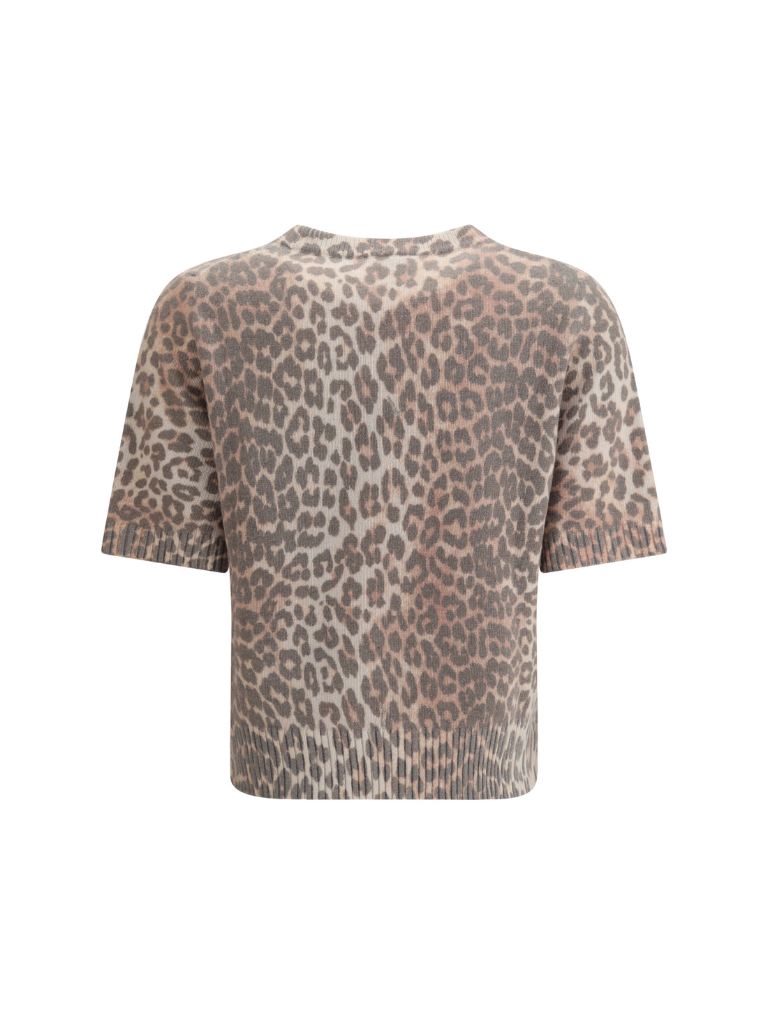 GANNI L leopard print short sleeve sweater