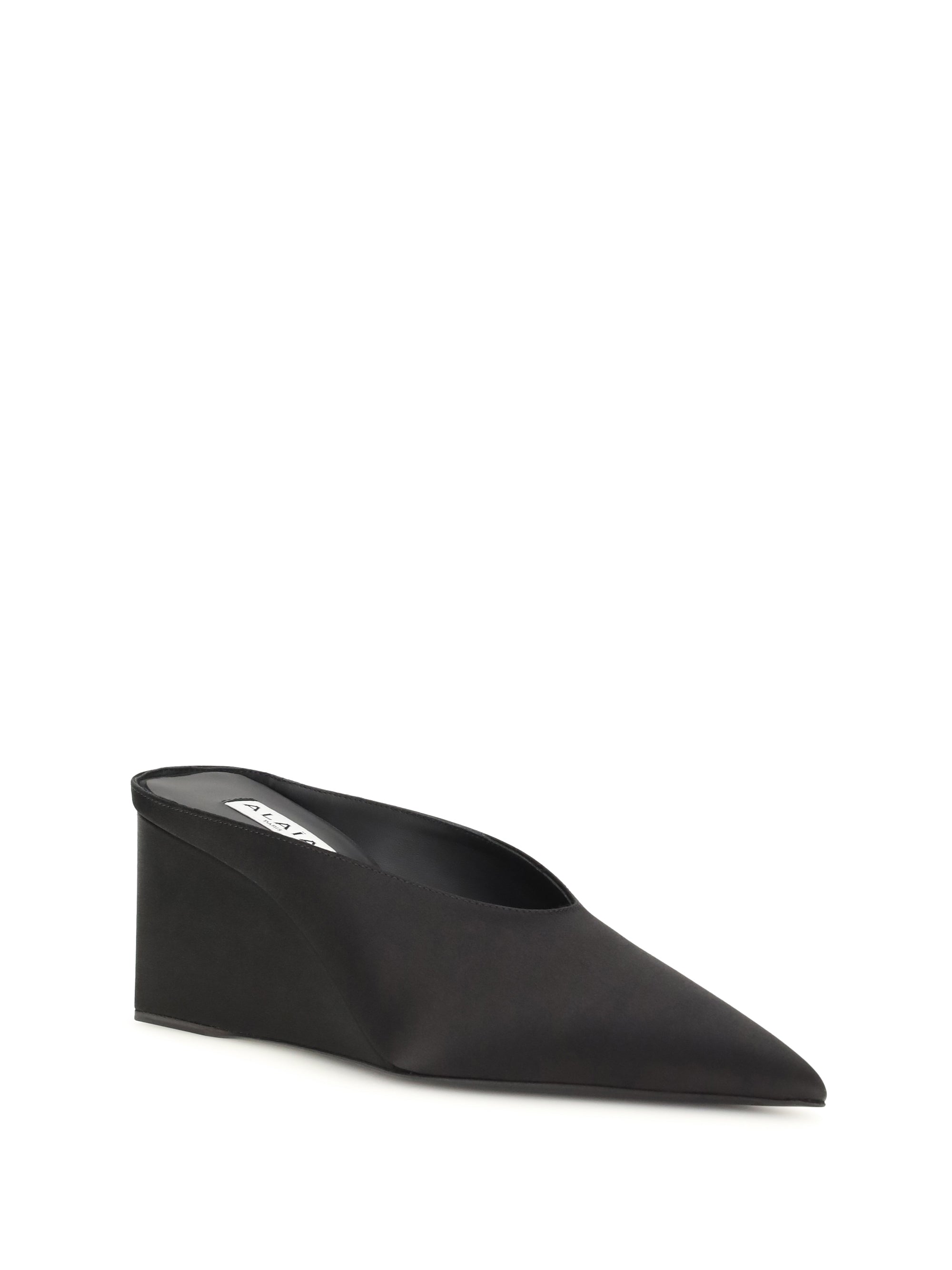 satin wedge mules