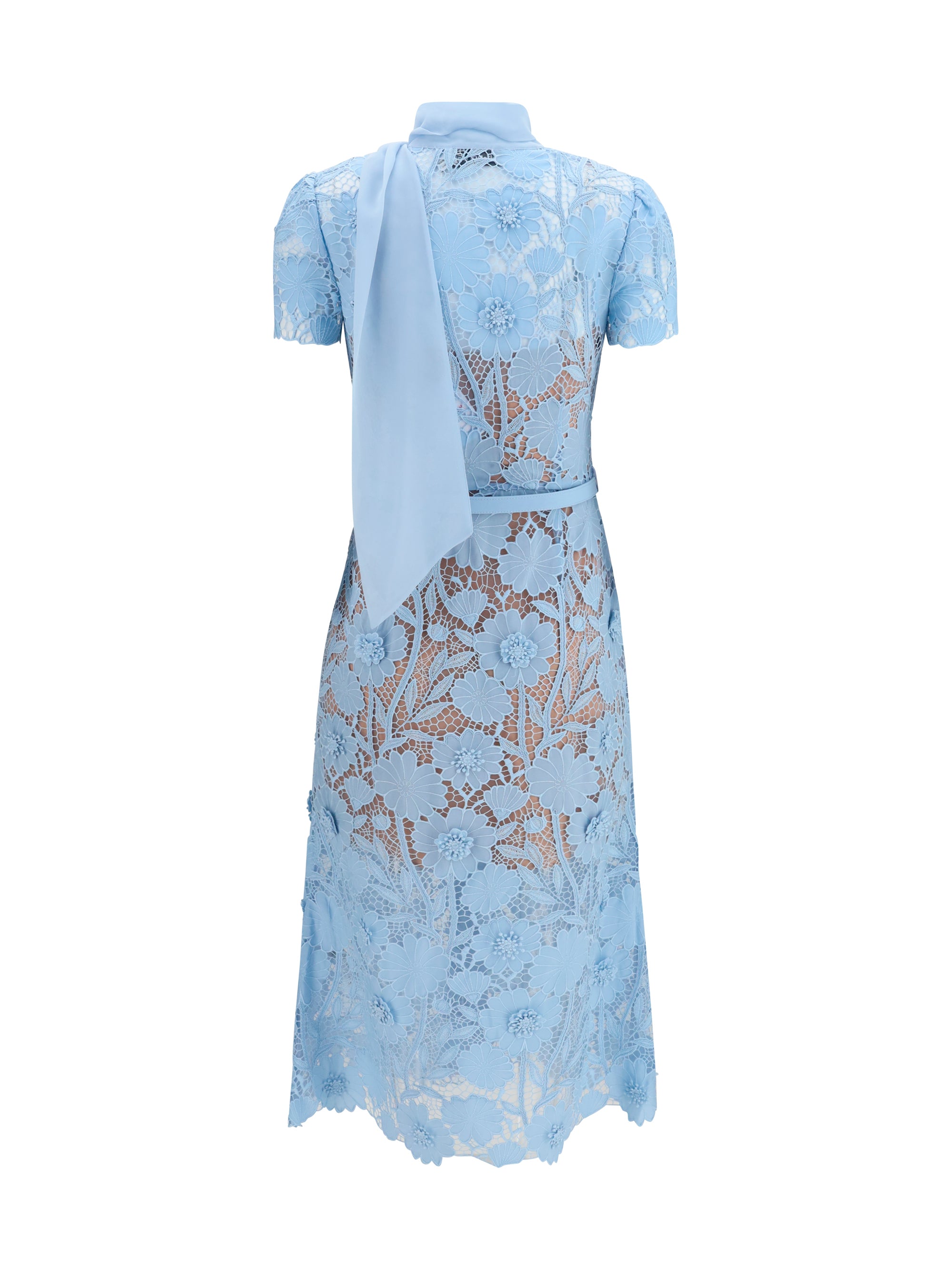 midi lace dress with bow collar