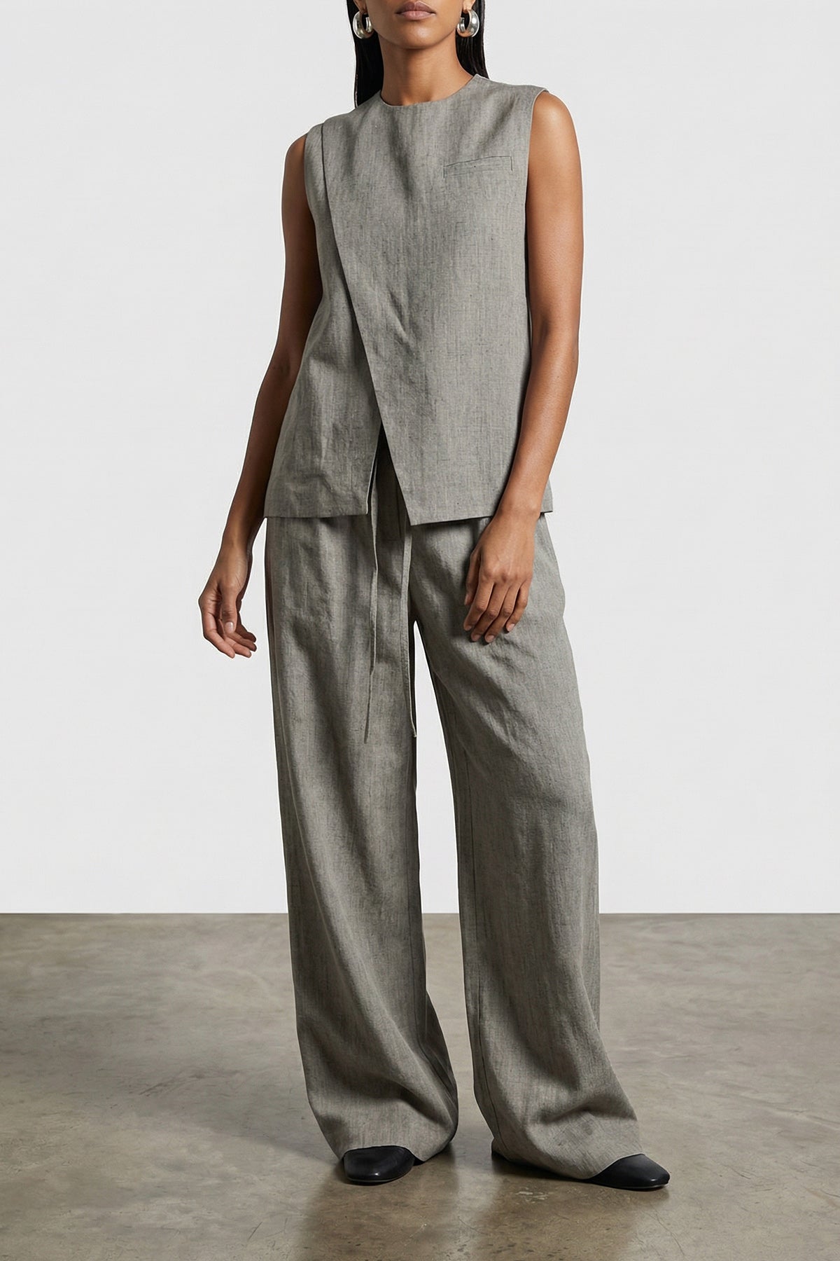 della top in linen and cotton blend mélange