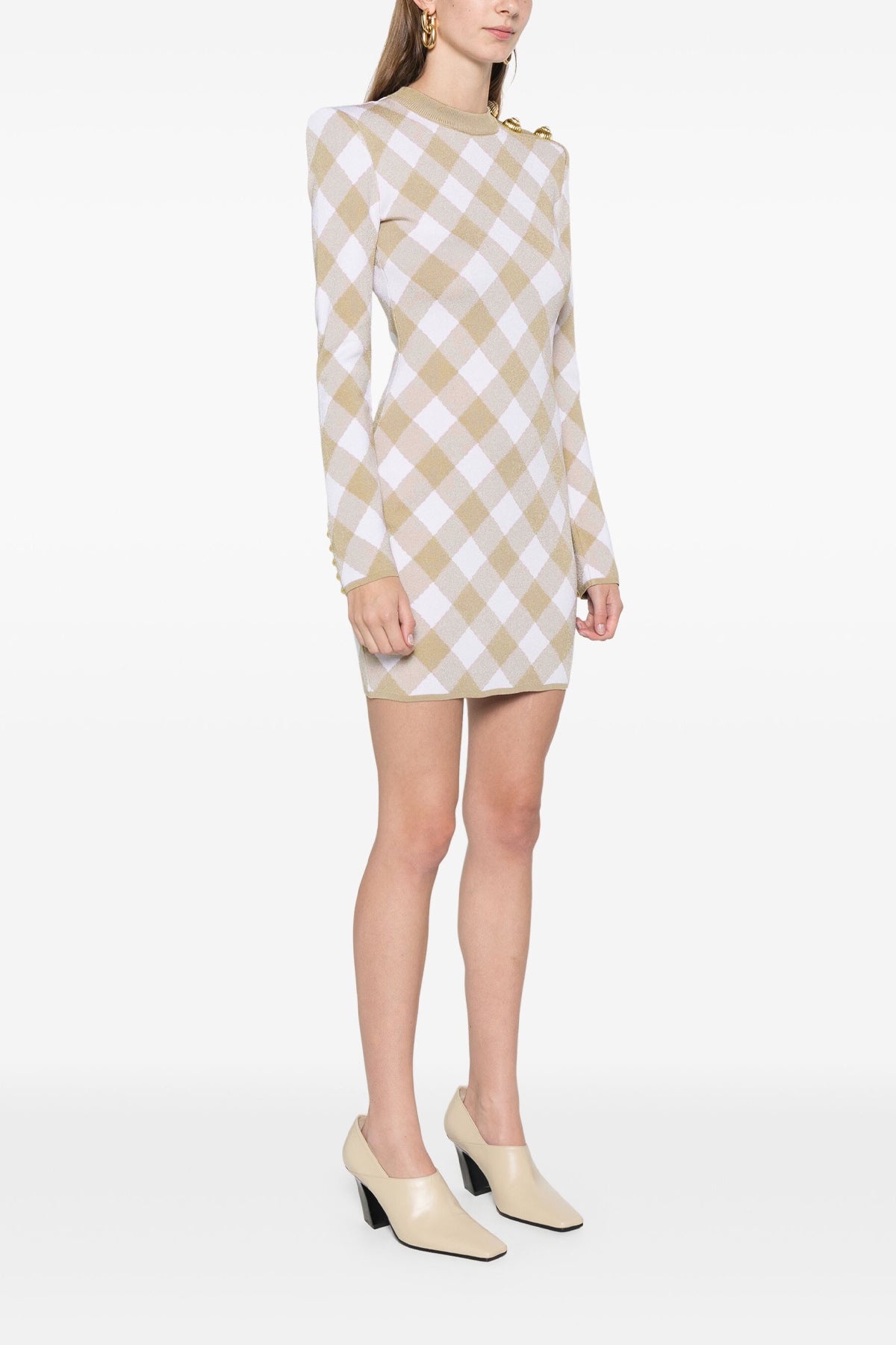 vichy macro print viscose blend dress
