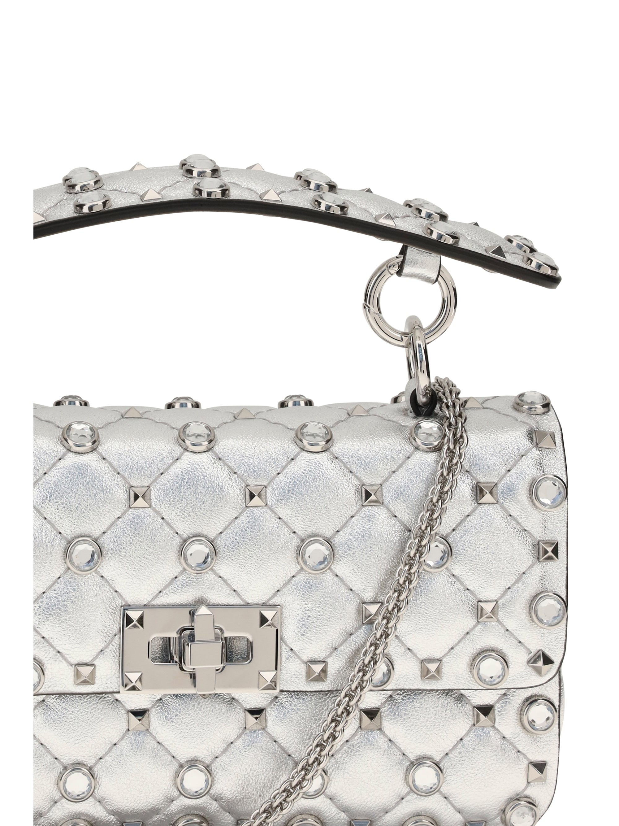 rockstud handbag in laminated leather
