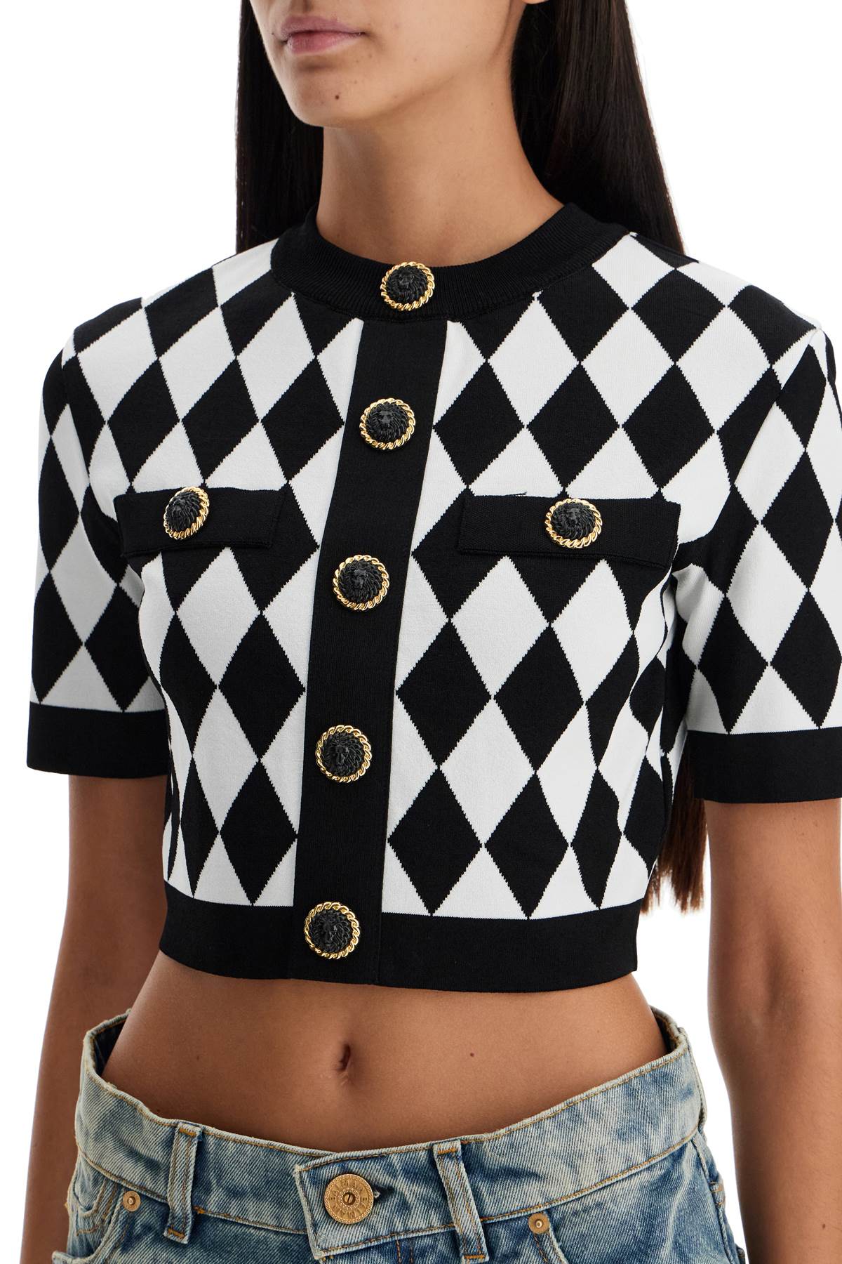 "jacquard diamond pattern knit crop top