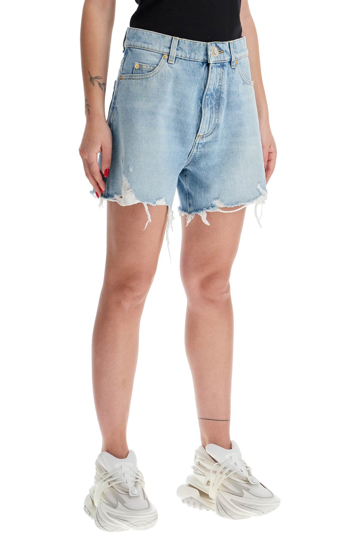 destroyed denim shorts for a casual