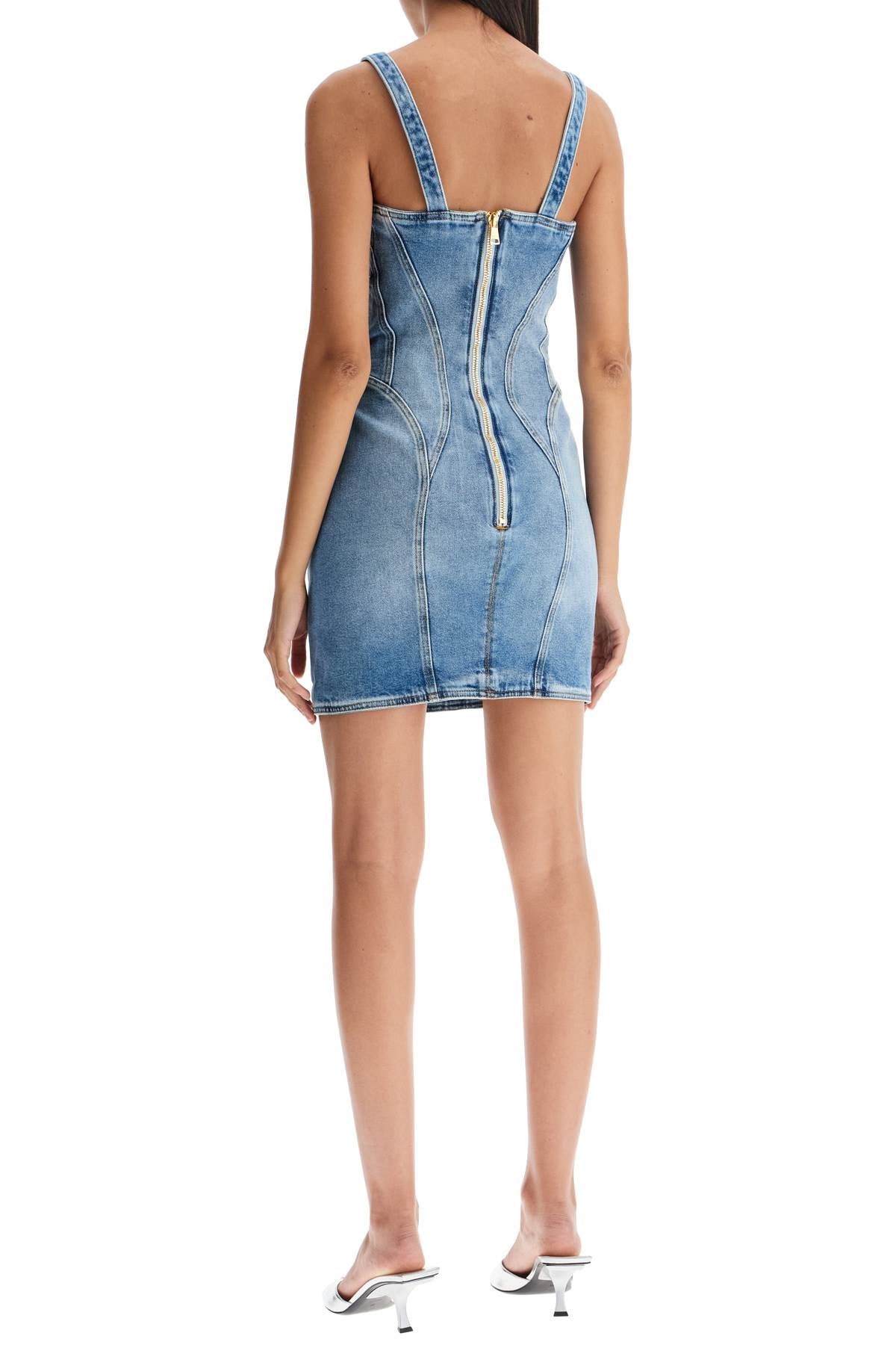 mini denim dress with decorative buttons